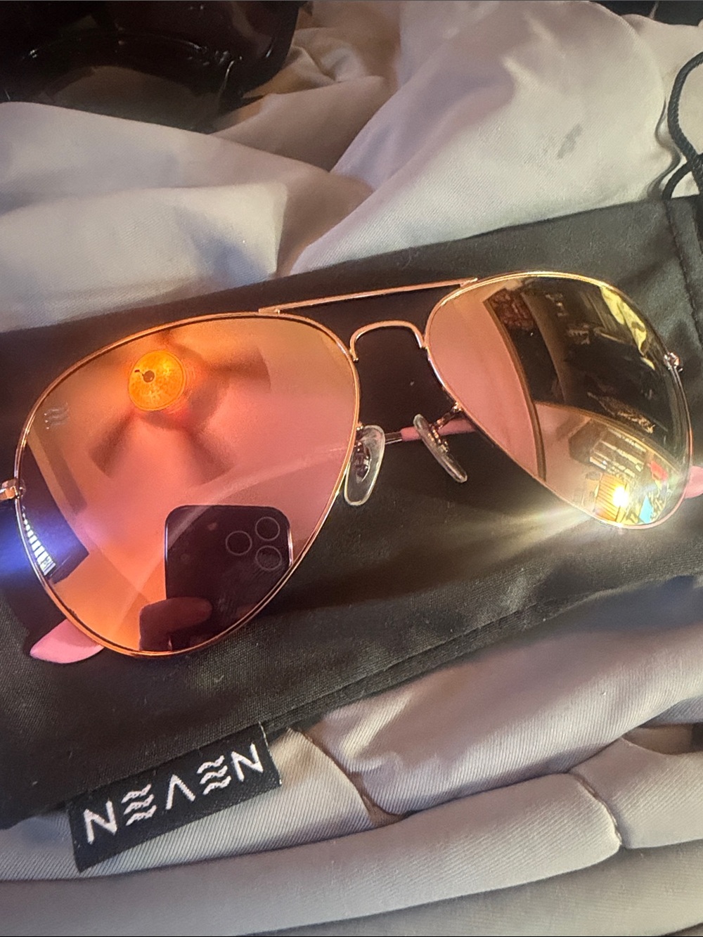 NEVEN Women’s Gold Frame Aviator Sunglasses with Rose-Gold Mirror Lenses